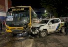 Caminhonete da Sesai bate em ônibus com 21 estudantes durante os Jogos Escolares em Porto Velho