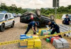 Caminhonete capota durante fuga e polícia apreende cerca de 530 quilos de drogas em Rondônia