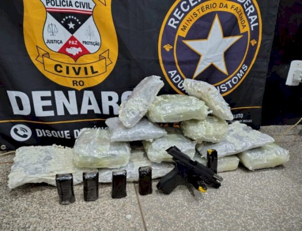 Operação conjunta apreende drogas e pistola com numeração adulterada em transportadora de Ji-Paraná