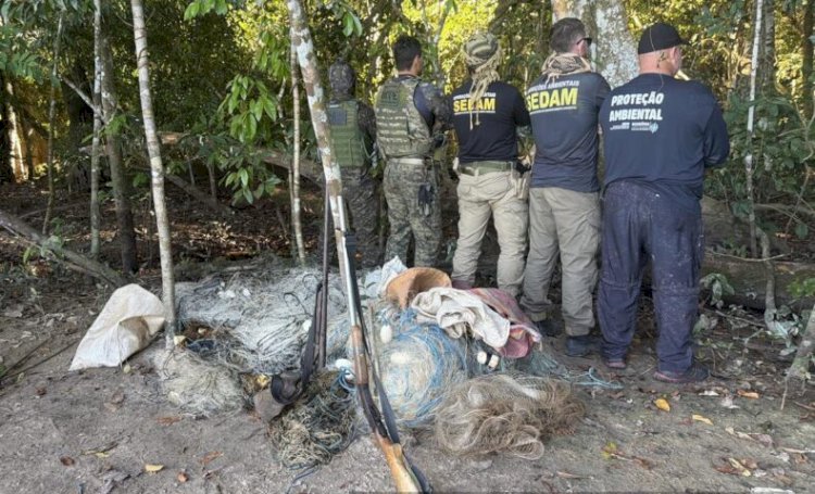Fiscalização no Rio Guaporé apreende armas, munições e materiais de pesca ilegal durante operação em RO